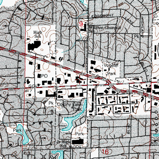 Topographic Map of Churchill Square Shopping Center, IL