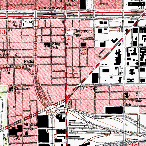 Topographic Map of Claremont Cottages, IL