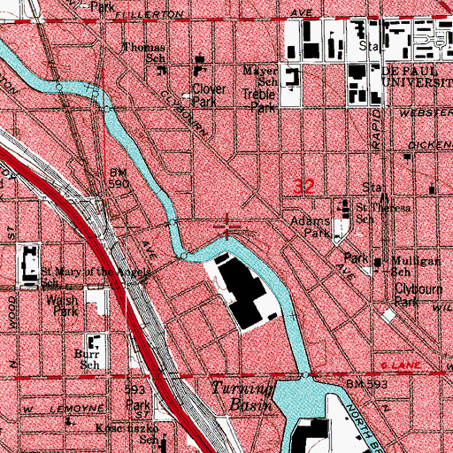 Topographic Map of Clybourns Slaughter House (historical), IL