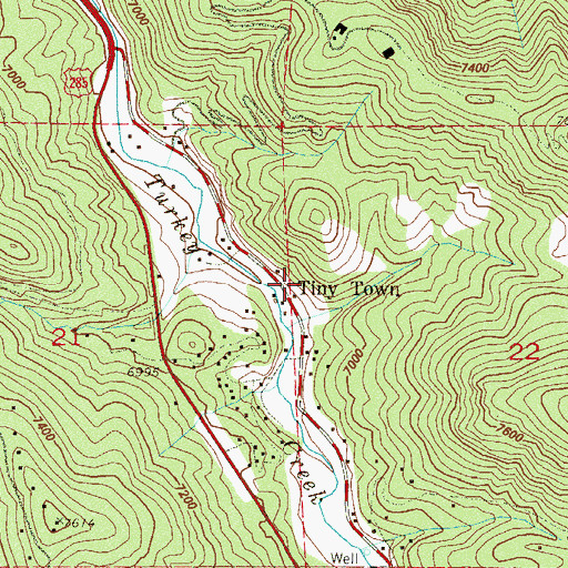 Topographic Map of Tiny Town, CO