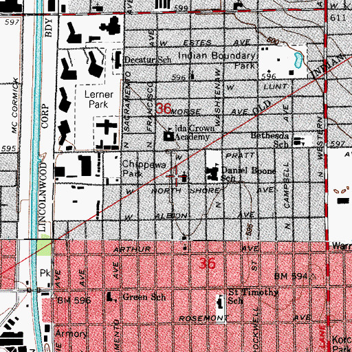 Topographic Map of Congregation Kins of West Rogers Park, IL