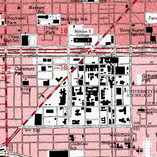 Topographic Map of John H Stroger Junior Hospital of Cook County, IL