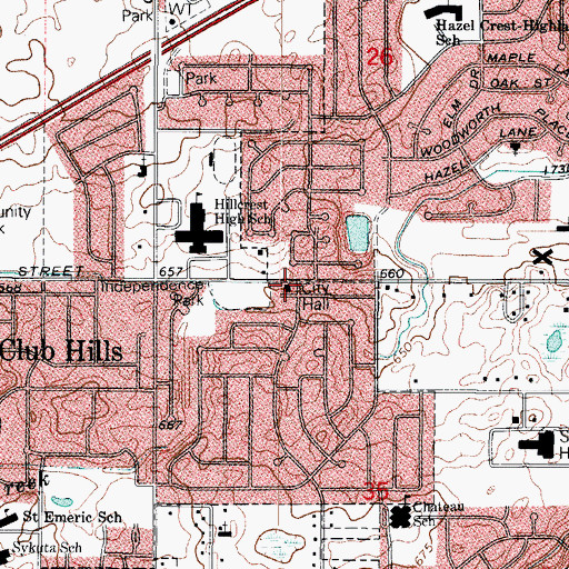 Topographic Map of Country Club Hills City Hall, IL