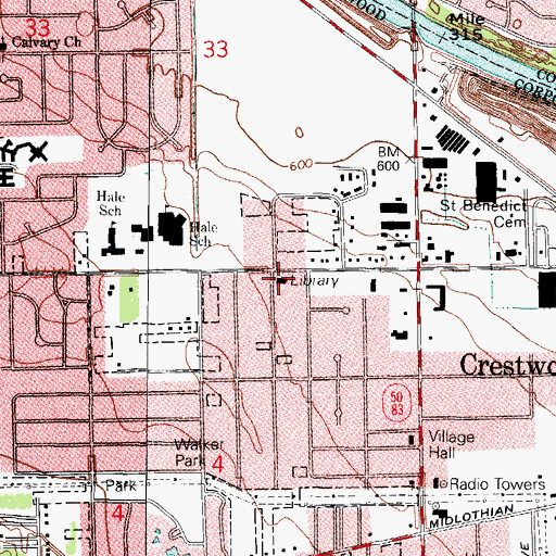 Topographic Map of Crestwood Public Library, IL