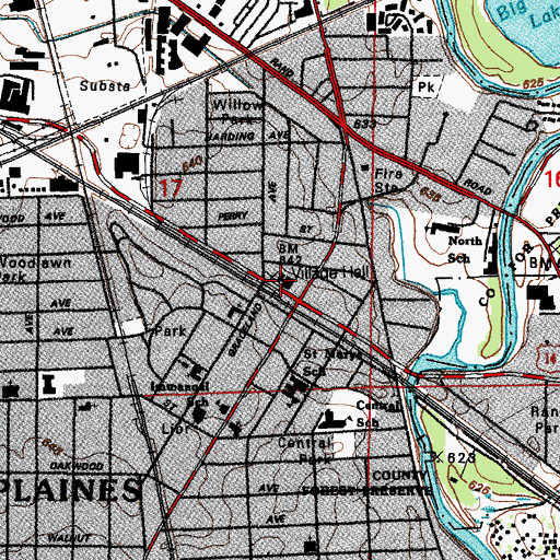 Topographic Map of Des Plaines Village Hall, IL
