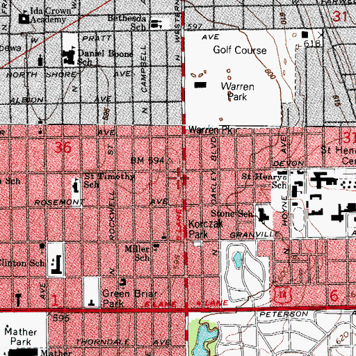 Topographic Map of Devon Karate School, IL