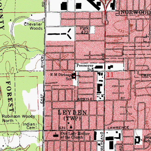 Topographic Map of Dirksen Elementary School, IL