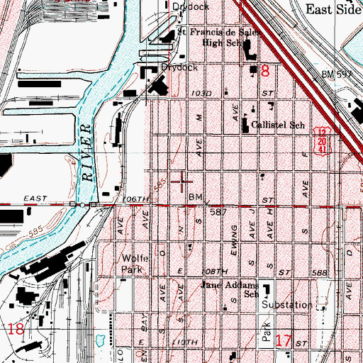 Topographic Map of East Side Bible Church, IL