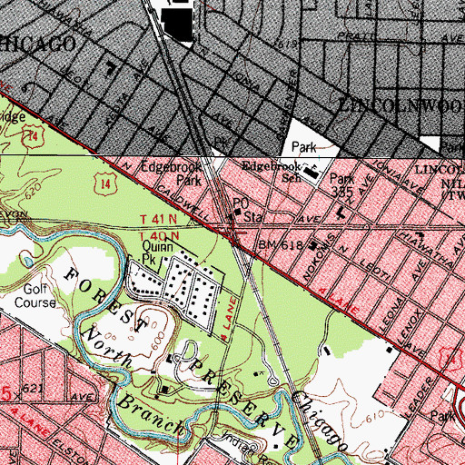 Topographic Map of Edgebrook, IL