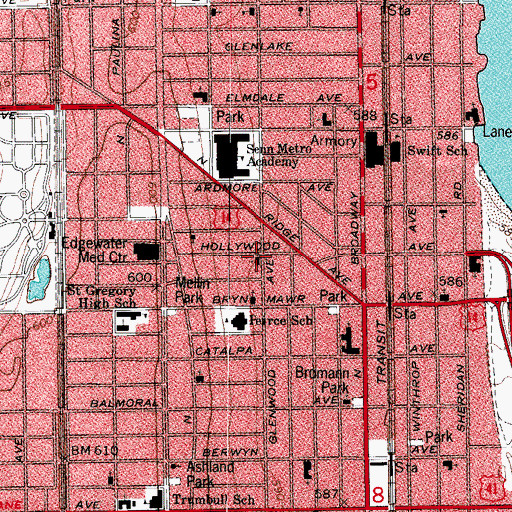 Topographic Map of Edgewater Baptist Church, IL