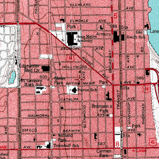 Topographic Map of Edgewater Covenant Church, IL