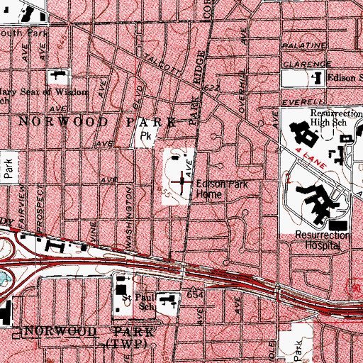 Topographic Map of Edison Park Home, IL