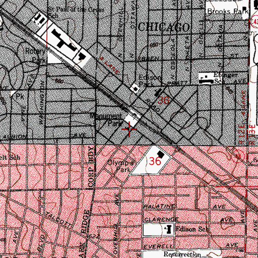 Topographic Map of Edison Park Lutheran Church, IL
