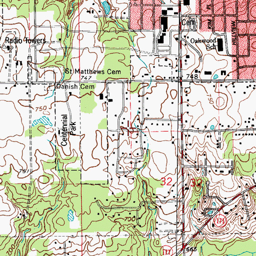 Topographic Map of Emerald Acres, IL