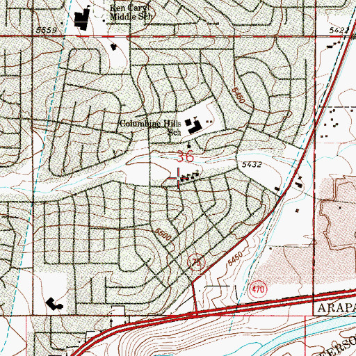 Topographic Map of Columbine Hills Cottage School, CO