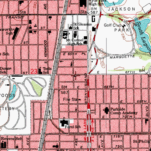 Topographic Map of Evangelist Temple Church of God in Christ, IL