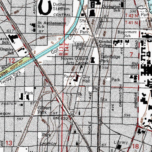 Topographic Map of Evanston City Hall, IL