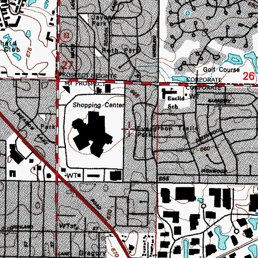 Topographic Map of Evergreen Trails Park, IL