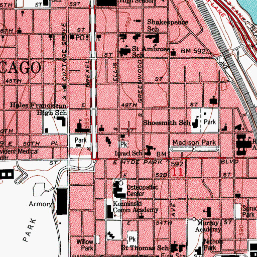 Topographic Map of Ezra S Brainerd House, IL