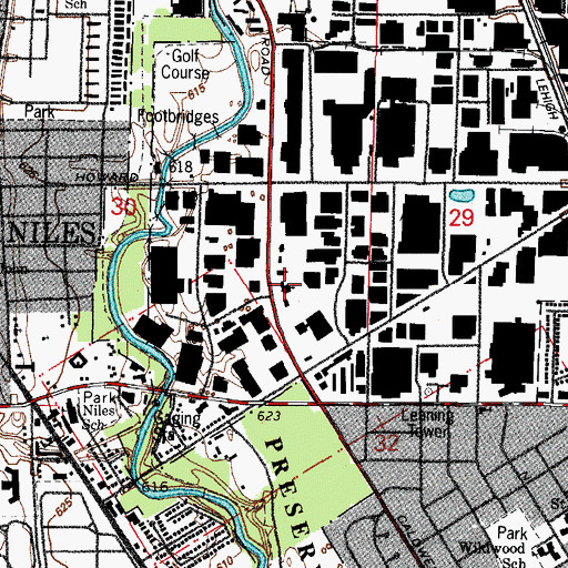Topographic Map of Belden Regular Baptist Church, IL