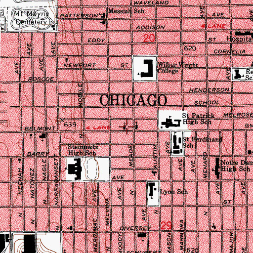 Topographic Map of Belmont Evangelical Church, IL