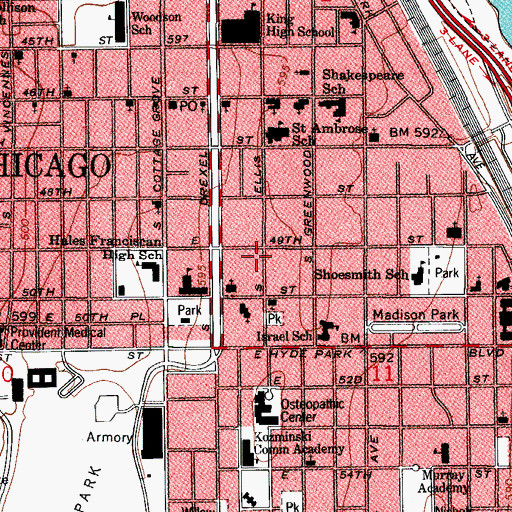 Topographic Map of Benjamin Marshall House, IL