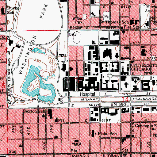 Topographic Map of Bernard Mitchell Hospital, IL