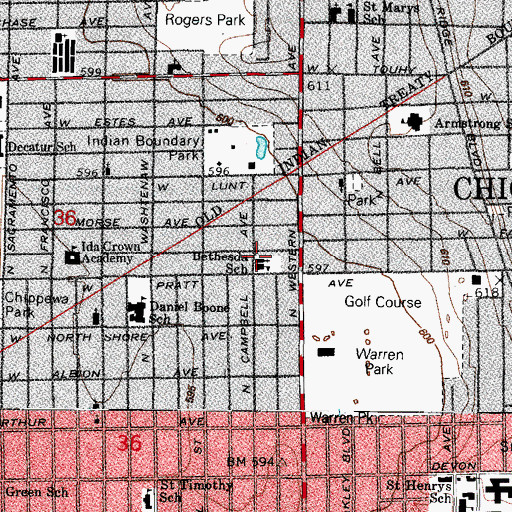 Topographic Map of Bethesda Evangelical Lutheran Church, IL