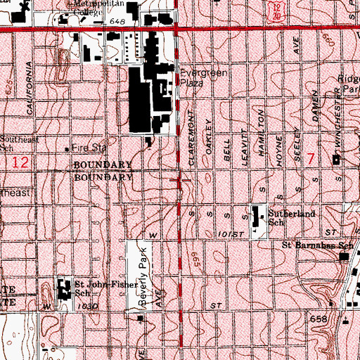 Topographic Map of Beverly Hills School of Beauty Culture, IL
