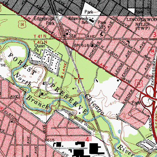 Topographic Map of Billy Caldwell Golf Course, IL