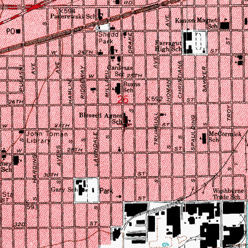 Topographic Map of Blessed Agnes Roman Catholic Church, IL