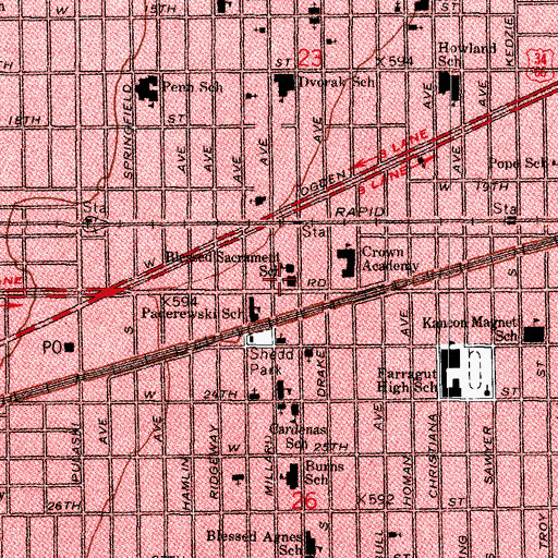 Topographic Map of Blessed Sacrament Roman Catholic Church, IL