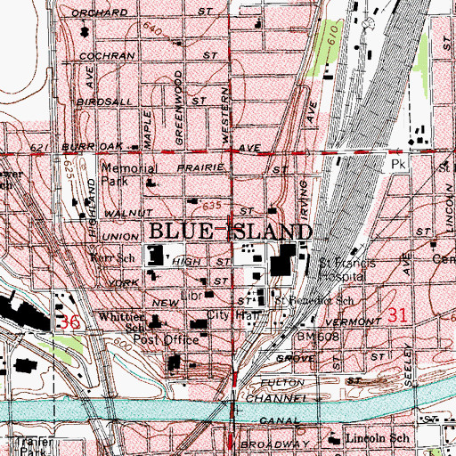 Topographic Map of Blue Island School of Beauty Culture, IL