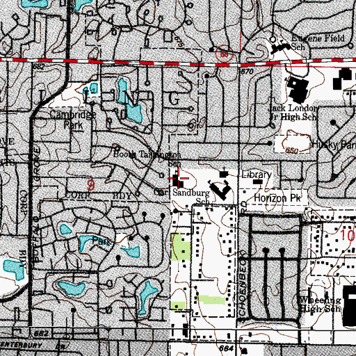 Topographic Map of Booth Tarkington Elementary School, IL