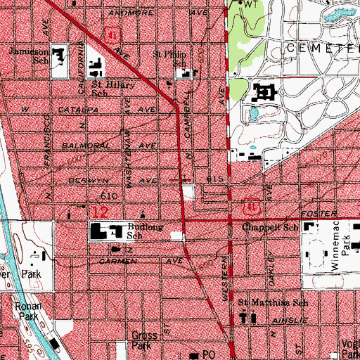 Topographic Map of Bowmanville Baptist Church, IL