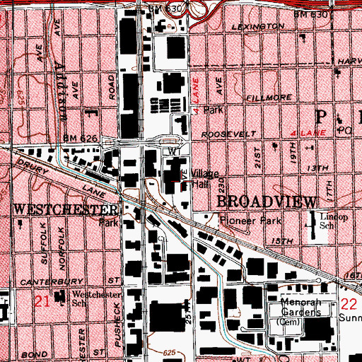 Topographic Map of Broadview Village Hall, IL
