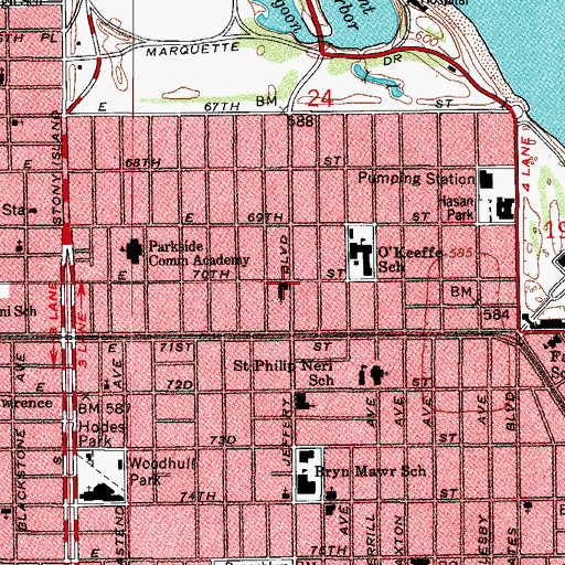 Topographic Map of Bryn Mawr Community Church, IL