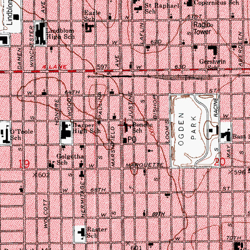 Topographic Map of Bunche Elementary School, IL