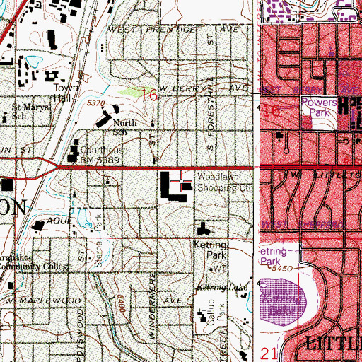 Topographic Map of Woodlawn Shopping Center, CO