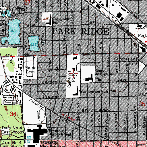 Topographic Map of Centennial Park, IL