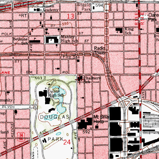 Topographic Map of Chalmers School, IL