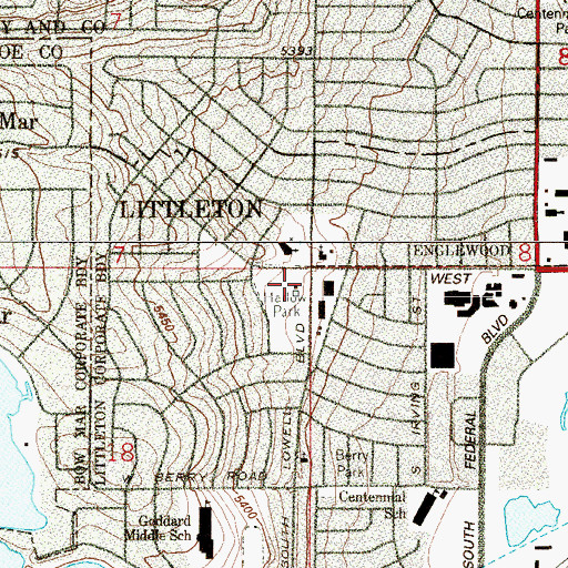 Topographic Map of Harlow Park, CO