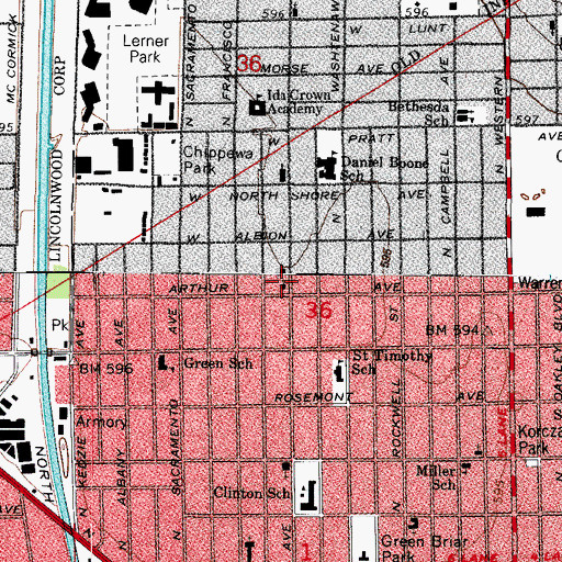 Topographic Map of Chicago Community Kollel Institute for Advanced Torah Studies, IL
