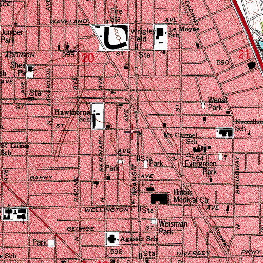 Topographic Map of Chicago School of Oriental Medical Arts, IL