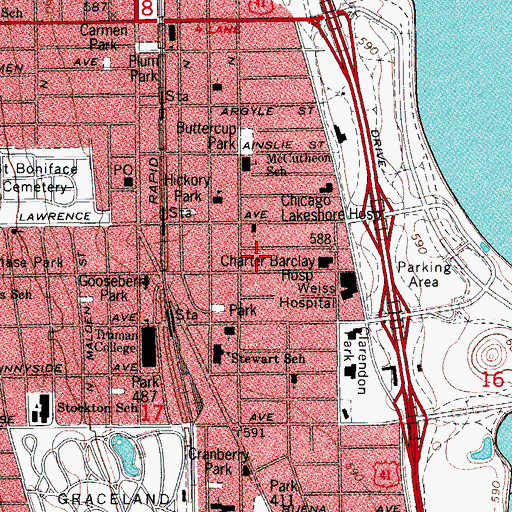 Topographic Map of Chicago Uptown Ministry, IL