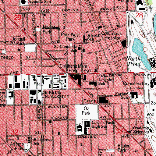 Topographic Map of Children's Memorial Hospital (historical), IL