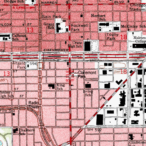 Topographic Map of Claremont Park, IL