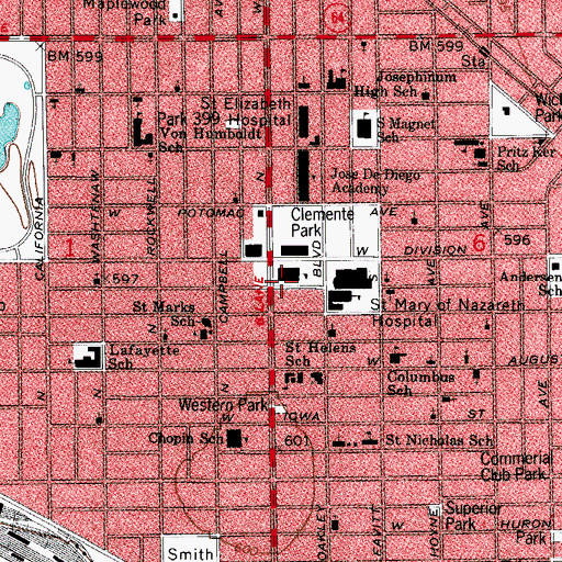 Topographic Map of Clemente Community Academy High School, IL