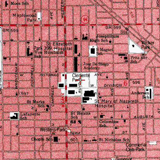 Topographic Map of Clemente Park, IL