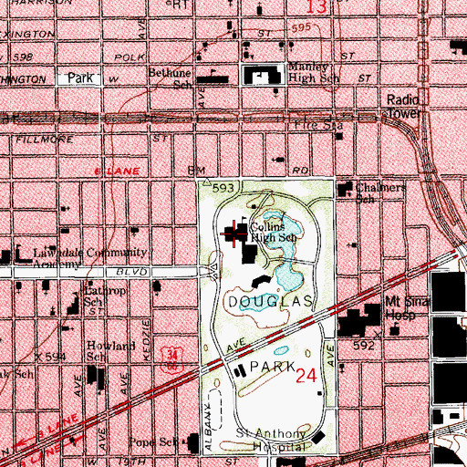 Topographic Map of Collins High School, IL